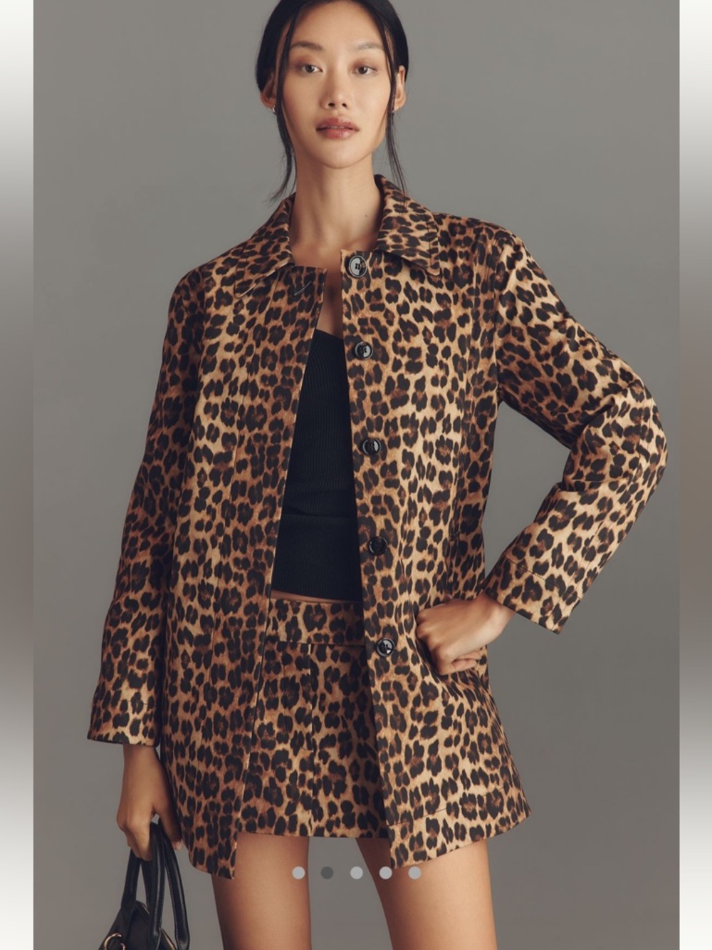 Leopard Print Women's Button Front Jacket - Brown/Black